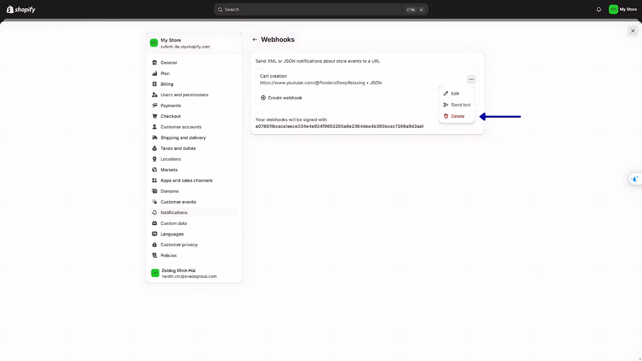 How to delete Shopify webhooks?

